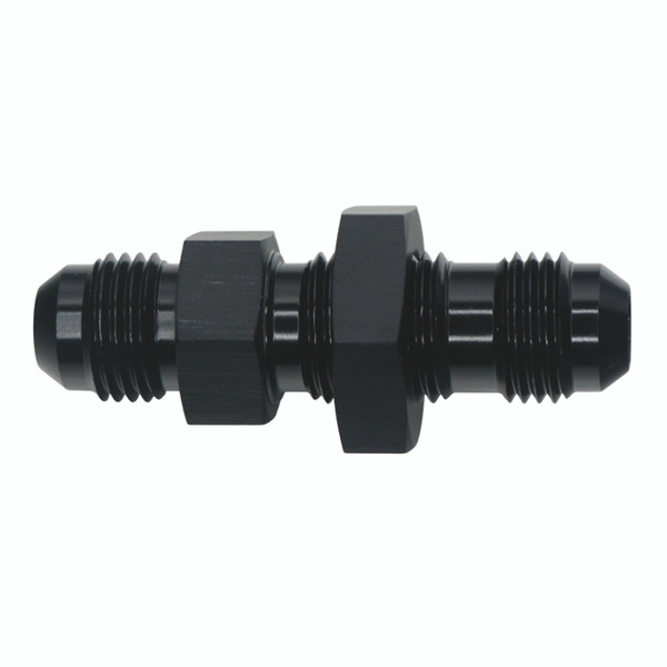 DeatschWerks 6AN Male Flare to 6AN Male Flare Bulkhead Adapter (Incl Nut) - Anodized Matte Black - 6-02-0708-B