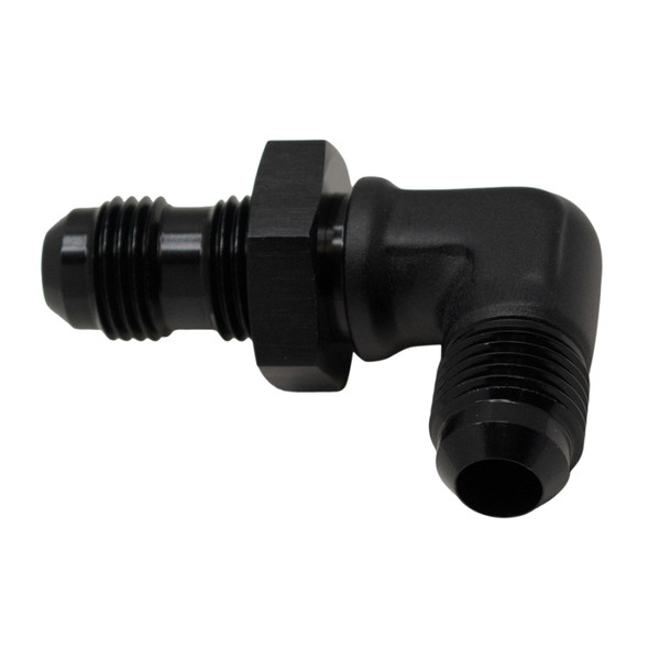 DeatschWerks 6AN Male Flare to 6AN Male Flare Bulkhead Adapter 90-Degree - Anodized Matte Black - 6-02-0710-B