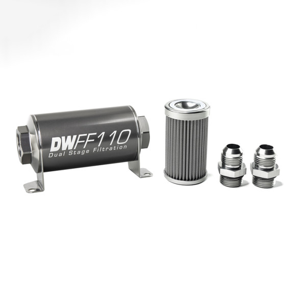 DeatschWerks Stainless Steel 10AN 100 Micron Universal Inline Fuel Filter Housing Kit (110mm) - 8-03-110-100K-10