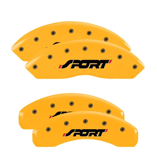 MGP 4 Caliper Covers Engraved Front & Rear SPORT Yellow finish black ch - 10119SSPOYL