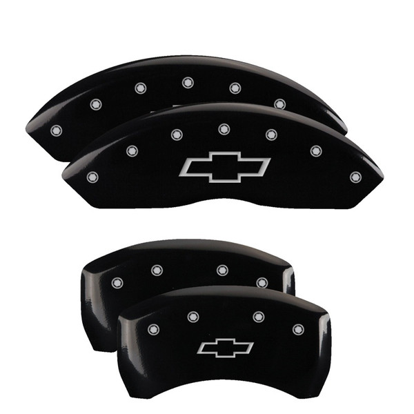 MGP 4 Caliper Covers Engraved Front & Rear Bowtie Black finish silver ch - 14235SBOWBK