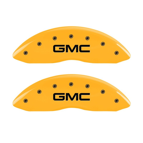 MGP Front set 2 Caliper Covers Engraved Front GMC Yellow finish black ch - 34207FGMCYL
