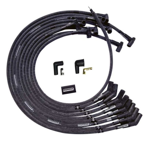 Moroso BBC Under Header Sleeved 135 Plug End HEI Ultra Spark Plug Wire Set - Black - 51545