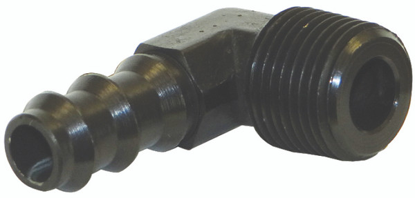 Moroso Air/Oil Separator Fuel Line Fitting - 3/8in to 3/8in Hose - 90 Degree - Black - Single - 65382