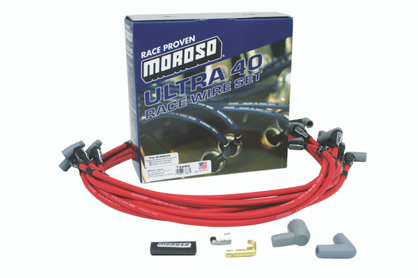 Moroso Chevrolet Small Block Ignition Wire Set - Ultra 40 - Unsleeved - HEI - Under Header - Red - 73686