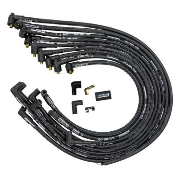 Moroso Chevrolet Small Block Ignition Wire Set - Ultra 40 - Sleeved - Non-HEI - 90 Degree - Black - 73825