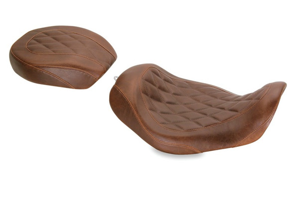 Mustang 06-17 Harley Dyna Wide Tripper Solo Seat Diamond Stitch - Distressed Brown - 76706
