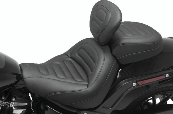 Mustang 18-21 Harley Fat Bob Standard Touring Solo Seat w/Driver Backrest - Black - 79334