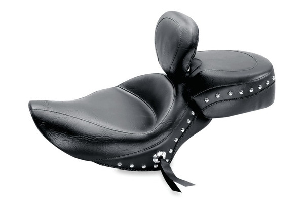Mustang 04-21 Harley Sportster Wide Touring Solo Seat w/Driver Backrest Studs - Black - 79437