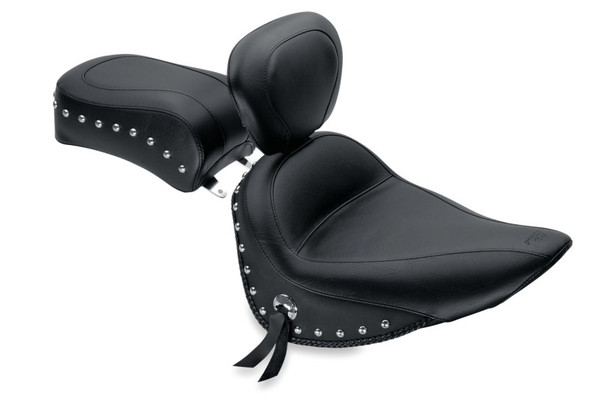 Mustang 84-06 Harley Standard Rear Tire Standard Touring Solo Seat w/Driver Backrest Studs - Black - 79714