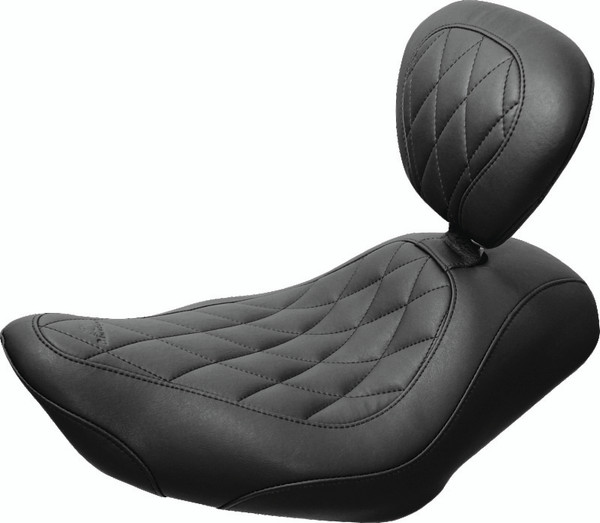 Mustang 04-21 Harley Sportster Wide Tripper Solo Seat w/Driver Backrest Diamond Stitch - Black - 79814