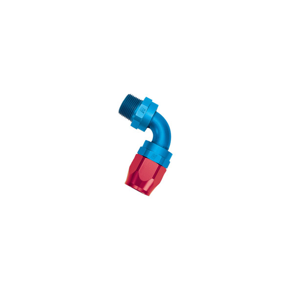 Russell Performance -6 AN Red/Blue 90 Degree Full Flow Swivel Pipe Thread Hose End (With 3/8in NPT) - 612180