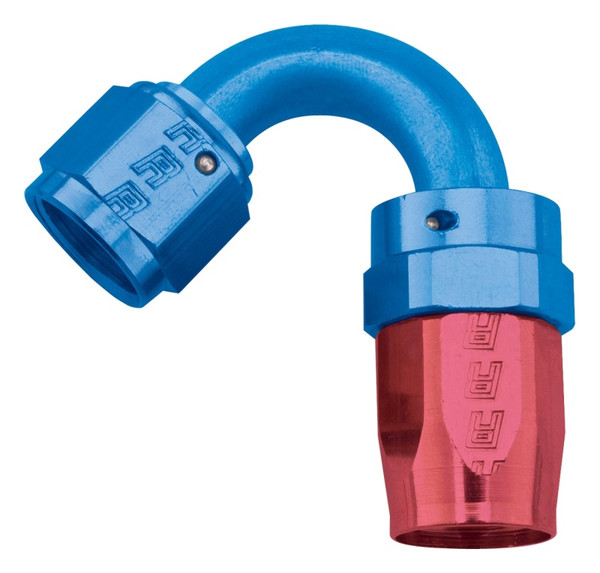Russell Performance -8 AN Red/Blue 120 Degree Full Flow Swivel Hose End (With 3/4in Radius) - 613410