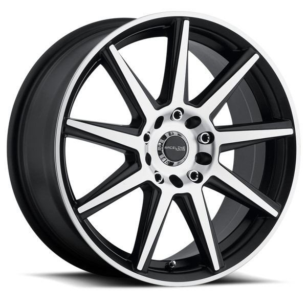 Raceline 144M Storm 17x7.5in / 4x100/4x108 BP / 40mm Offset / 72.62mm Bore - Black & Machined Wheel - 144M-77582+40