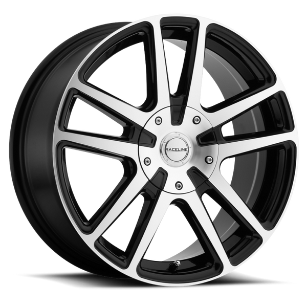 Raceline 145M Encore 16x7in / 5x108/5x114.3 BP / 40mm Offset / 72.62mm Bore - Black & Machined Wheel - 145M-67092+40