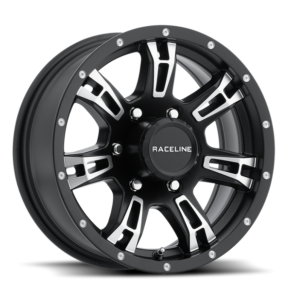 Raceline 840 Arsenal 15x5in / 5x114.3 BP / 0mm Offset / 3.19mm Bore - Black & Machined Wheel - 840-55012