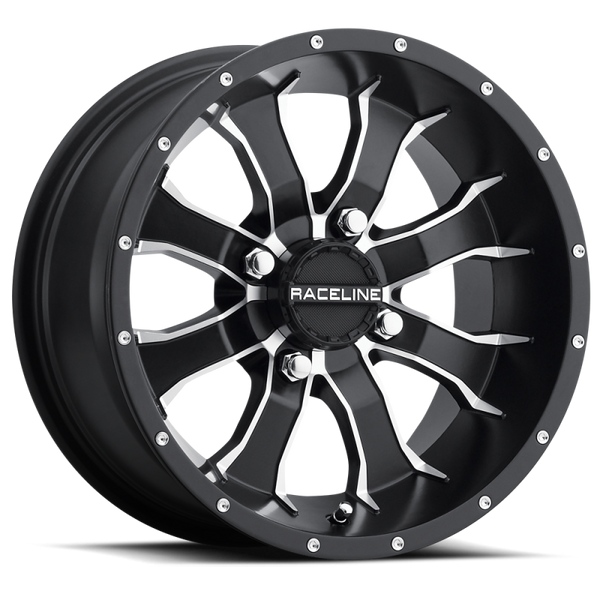 Raceline A77 Mamba 14x7in / 4x110 BP / 10mm Offset / 83.8mm Bore - Black & Machined Wheel - A7747011-52