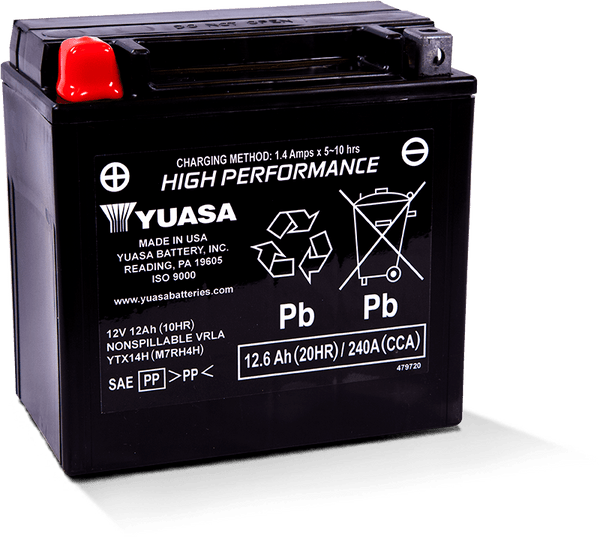 Yuasa YTX14AH Maintenance Free AGM 12-Volt Battery - YUAM72H4A