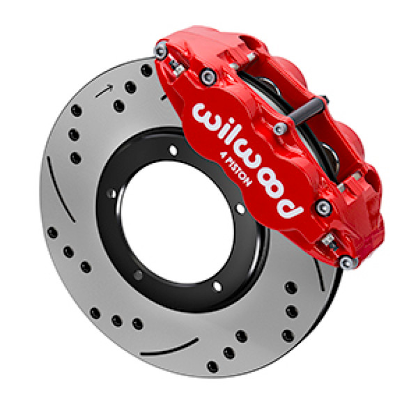 Wilwood 84-87 Porsche 911 Base Superlite 4R Front Brake Kit w/ Red Caliper Drilled & Slotted Rotor - 140-16681-DR