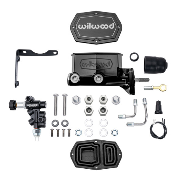 Wilwood MOPAR Compact Tandem M/C Kit w/ P-Valve & Pushrod 1in Bore - Black - 261-17797-BK