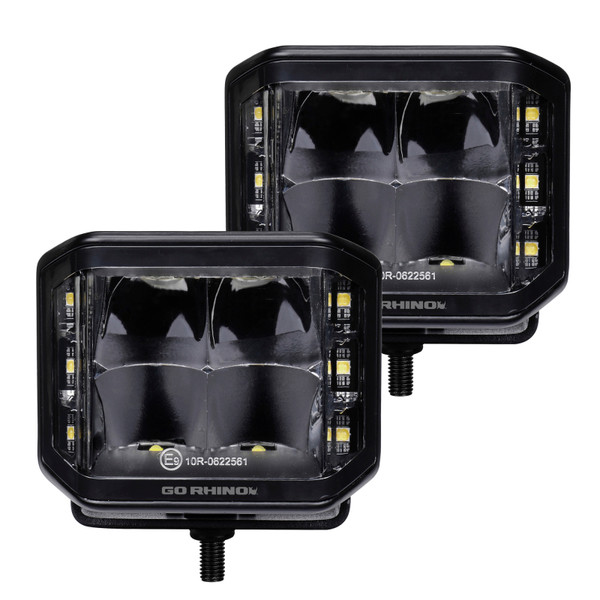 Go Rhino Xplor Blackout Series Cube LED Sideline Spot Light Kit (Surface Mount) 4x3 - Blk (Pair) - 750700321SCS