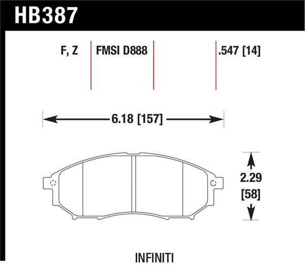 Hawk 06-09 350z/ 05-08 G35 w/o Brembo Performance Ceramic Street Front Brake Pads - HB387Z.547