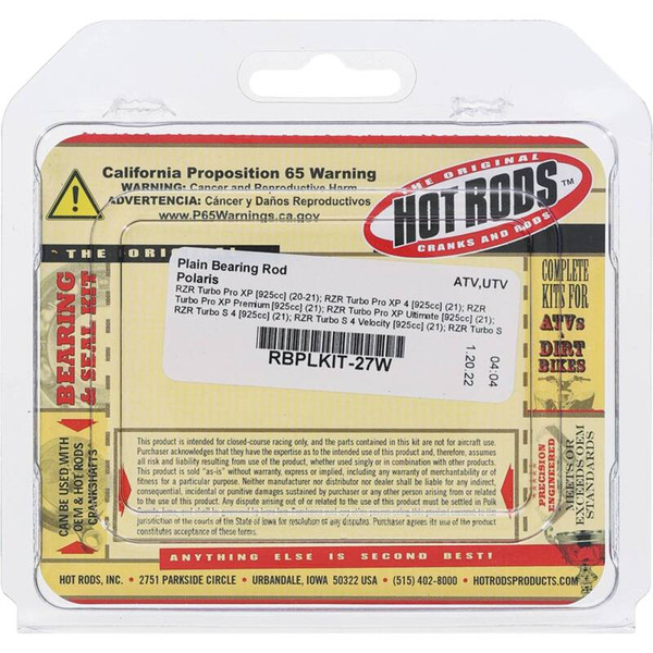 Hot Rods 2009 Polaris Sportsman 850 XP, INTL 850cc Plain Bearing Rod - RBPLKIT-27W