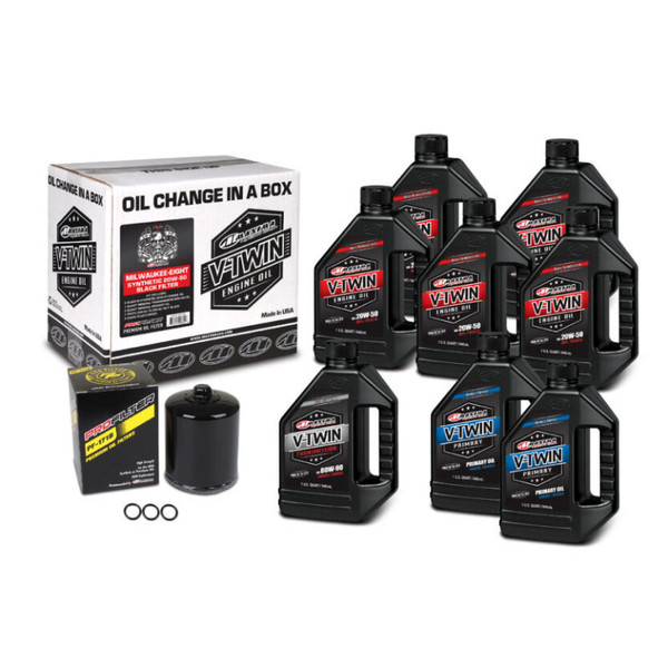 Maxima V-Twin Oil Change Kit Synthetic w/Black Filter Milwaukee-Eight - 90-129018PB