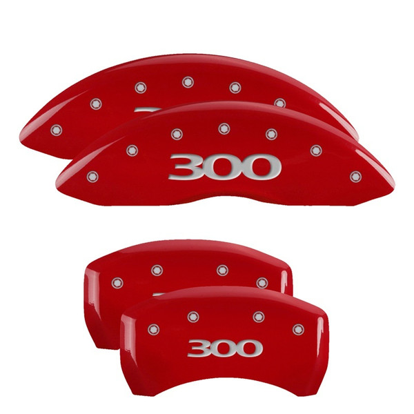 MGP 4 Caliper Covers Engraved Front & Rear 300 Red finish silver ch - 32004S300RD