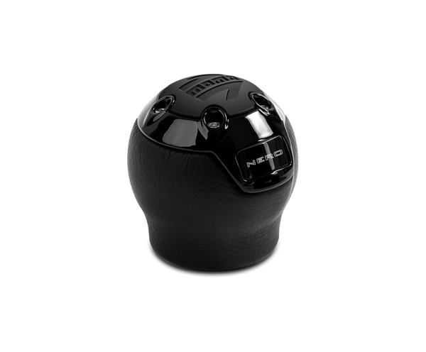 Momo Nero Shift Knob - Black Leather, Black Chrome Insert, with Reverse Lockout - NERBK1-R