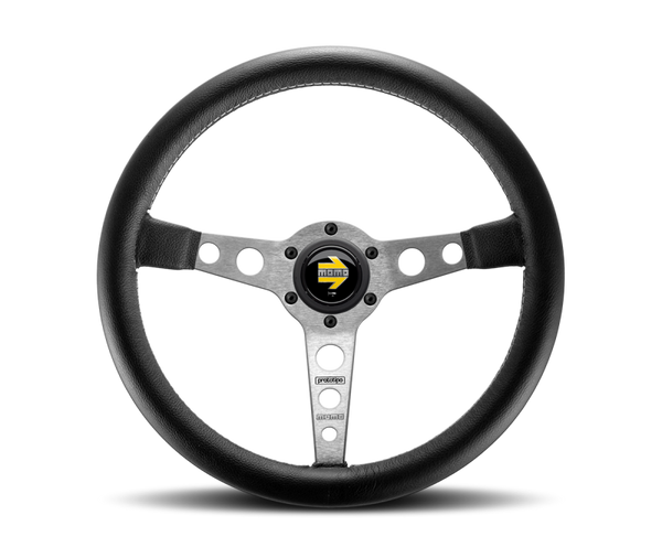 Momo Prototipo Steering Wheel 350 mm - Black Leather/Wht Stitch/Brshd Spokes - PRO35BK0S