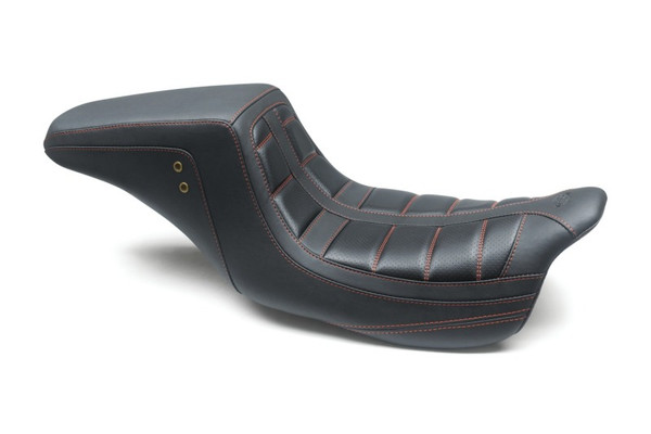 Mustang 08-21 HD Electra Glide,Rd Glide,Rd King,St Glide Squareback 1PC Seat - Black w/Red Stitching - 75239AB