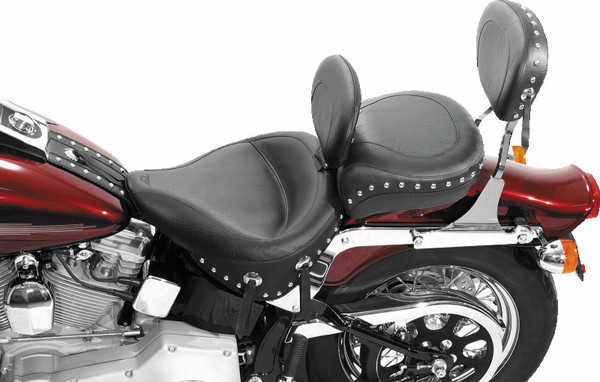 Mustang 84-06 Harley Standard Rear Tire Wide Touring Solo Seat w/Driver Backrest Studs - Black - 79120