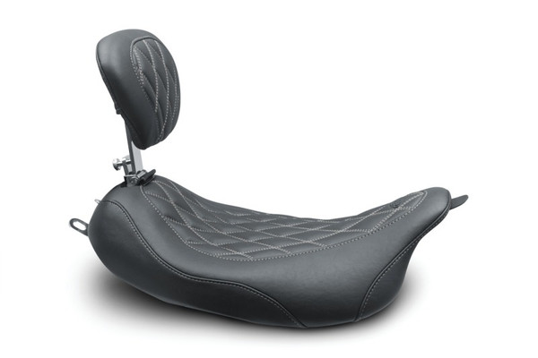 Mustang 08-21 Harley Wide Tripper FL Touring Pass Seat w/ Dr Backrest, Grey Diamond Stitch - Black - 79727GM