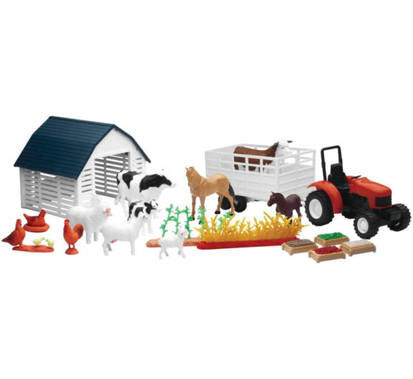New Ray Toys Country Life Playset Barnyard with Tractor/ Garden Rows and Animals - 04106A