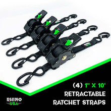 Rhino USA Retractable Ratchet Straps (4Pk 1Inx10Ft) (Blue) - TD-RSRE1X10-BLU