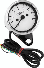 Bikers Choice 2.5 Inch Chrome Mini Tach Universal White Face 8000 RPM - 490293