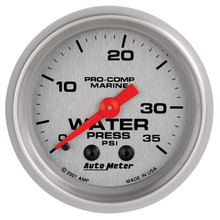 Autometer Marine Silver 2-1/16in 35 PSI Mechanical Water Pressure Gauge - 200772-33