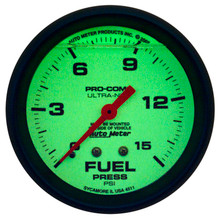 Autometer Ultra-Nite 2-5/8in 15psi Mechanical Glow In The Dark Fuel Pressure Gauge - 4211