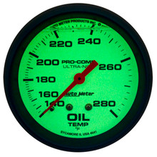 AutoMeter Gauge Oil Temp 2-5/8in. 140-280 Deg. F Liquid Filled Mech Glow In Dark Ultra-Nite - 4241
