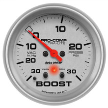 Autometer Ultra-Lite 66.7mm Full Sweep Elec 30 IN Hg/30 PSI Vacuum/Boost w/ Peak Memory & Warning - 4477