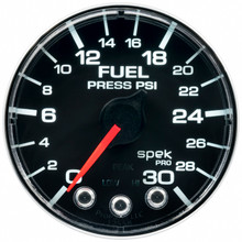 Autometer Spek-Pro Gauge Fuel Press 2 1/16in 30psi Stepper Motor W/Peak & Warn Blk/Chrm - P316318