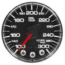 Autometer Spek-Pro Gauge Oil Temp 2 1/16in 300f Stepper Motor W/Peak & Warn Blk/Chrm - P322318