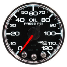 Autometer Spek-Pro Gauge Oil Press 2 1/16in 120psi Stepper Motor W/Peak & Warn Blk/Chrm - P32531