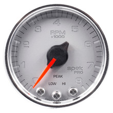 Autometer Spek-Pro Gauge Tach 2 1/16in 8K Rpm W/ Shift Light & Peak Mem Slvr/Chrm - P33421