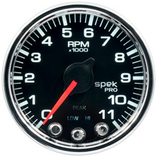 Autometer Spek-Pro Gauge Tach 2 1/16in 11K Rpm W/ Shift Light & Peak Mem Blk/Chrm - P33631