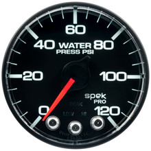 Autometer Spek-Pro Gauge Water Press 2 1/16in 120psi Stepper Motor W/Peak & Warn Blk/Blk - P345324