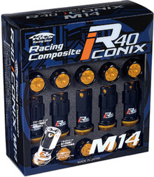 Project Kics 14X1.25 Iconix R40 Lug Nuts - Black w/ Gold Caps - 16+4 - WRIA15KA