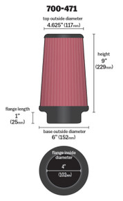 Airaid Universal Air Filter - Cone 4 x 6 x 4 5/8 x 9 w/ Short Flange - 700-471
