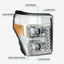 AlphaRex 11-16 Ford F-250 SD PRO-Series Projector Headlights Plank Style Design Chrome w/Seq Signal - 880141